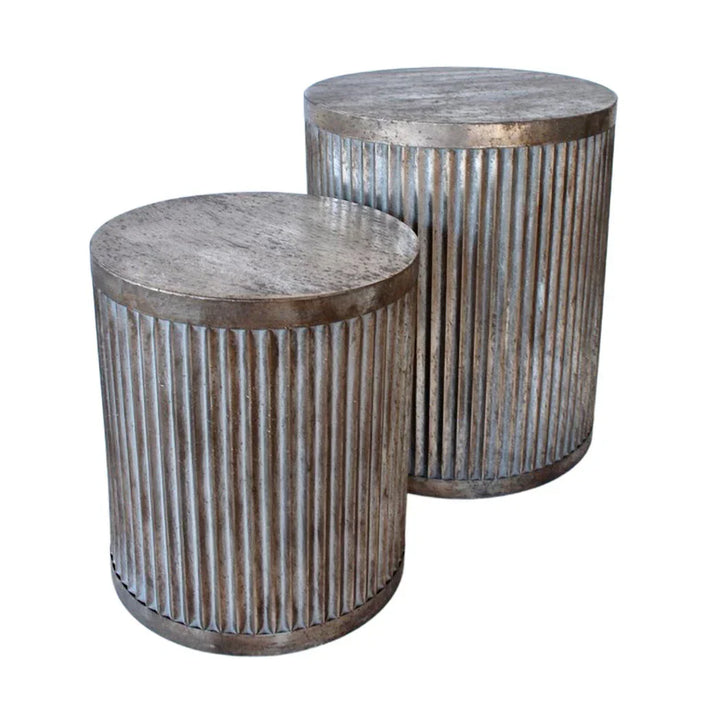 Table Set of 2 - Ribbed Vintage Drums - Pewter