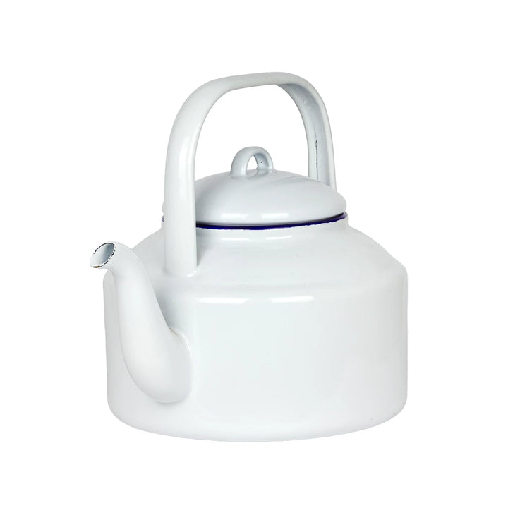 Teapot - Enamel White &amp; Blue