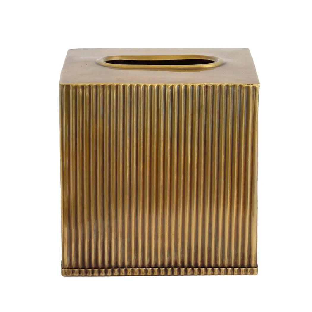 Tissue Box - Brass Lines Square - Pewter