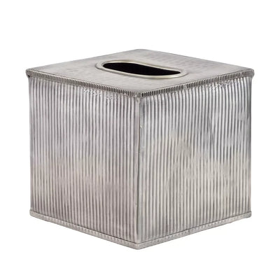 Tissue Box - Silver Lines Square - Pewter