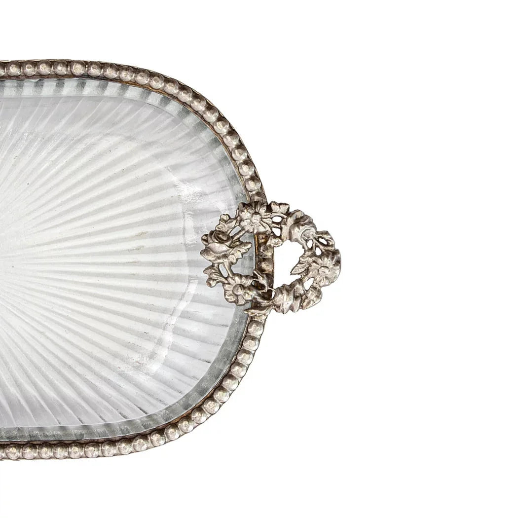 Tray - Beaded Flowers Oblong - Pewter