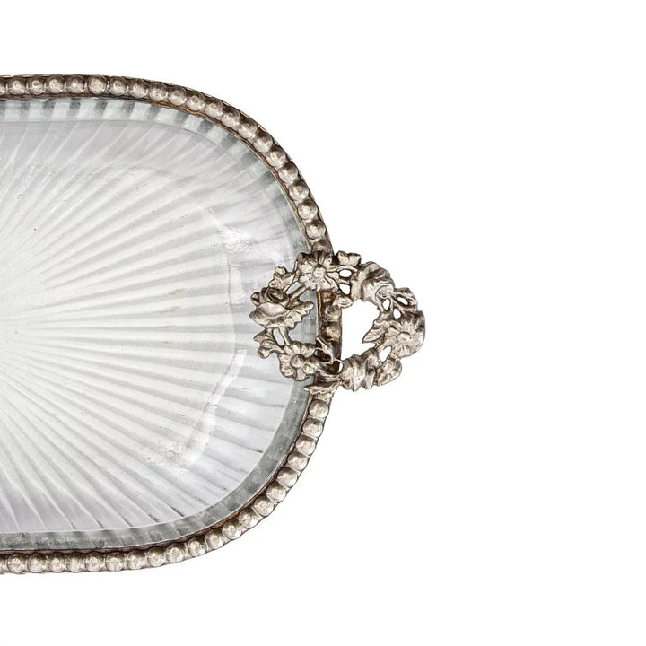 Tray - Beaded Flowers Oblong - Pewter