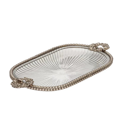 Tray - Beaded Flowers Oblong - Pewter