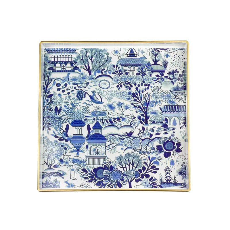 Tray - Blue & White Pagodas 35cm - Resin