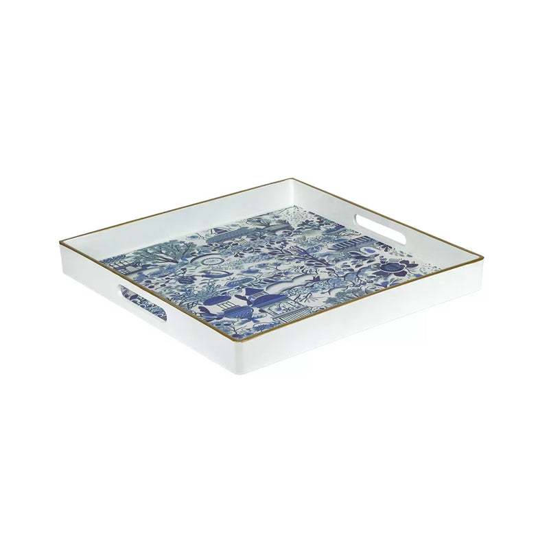 Tray - Blue & White Pagodas 35cm - Resin