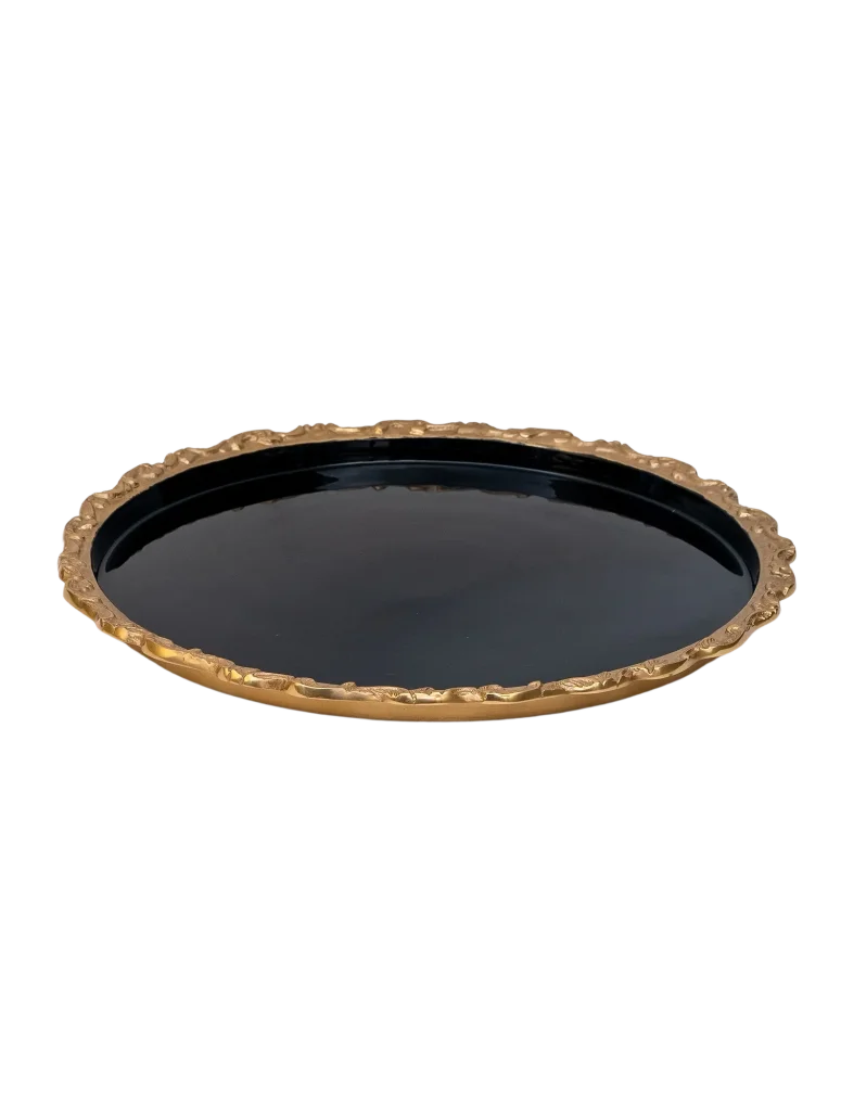 Tray - Brass &amp; Enamel Black 35cm - Pewter