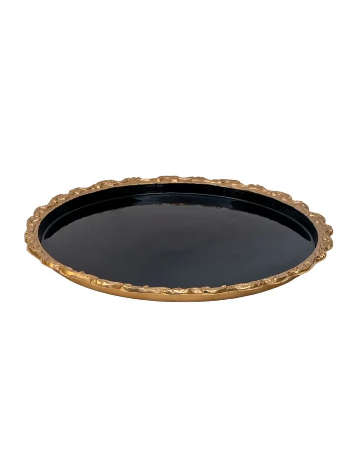 Tray - Brass &amp; Enamel Black 35cm - Pewter