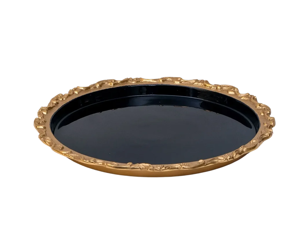 Tray - Brass &amp; Enamel Black 35cm - Pewter