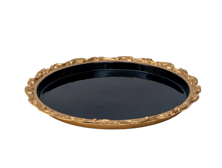 Tray - Brass &amp; Enamel Black 35cm - Pewter