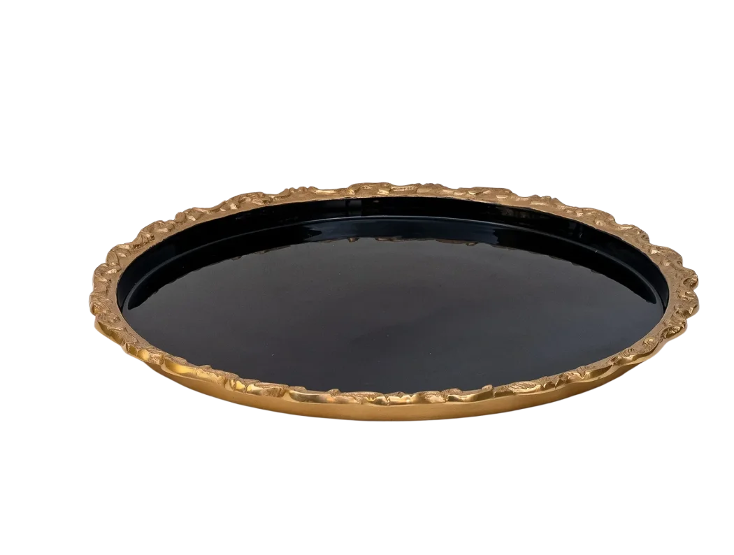 Tray - Brass & Enamel Black 45cm - Pewter