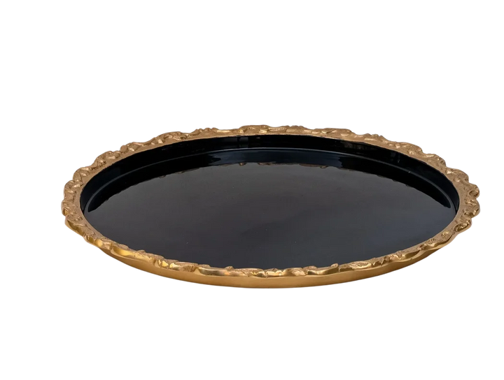 Tray - Brass &amp; Enamel Black 45cm - Pewter