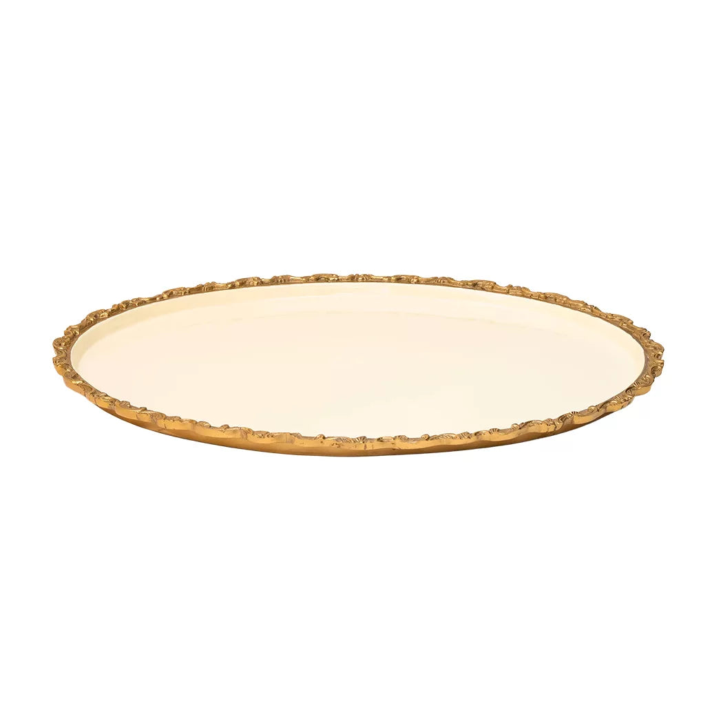 Tray - Brass &amp; Enamel Cream 45cm
