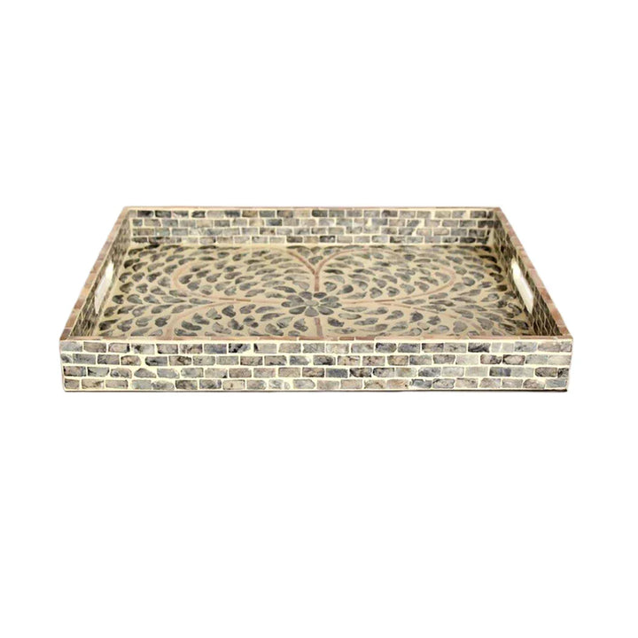Tray - Floral Charcoal Capiz - Wood
