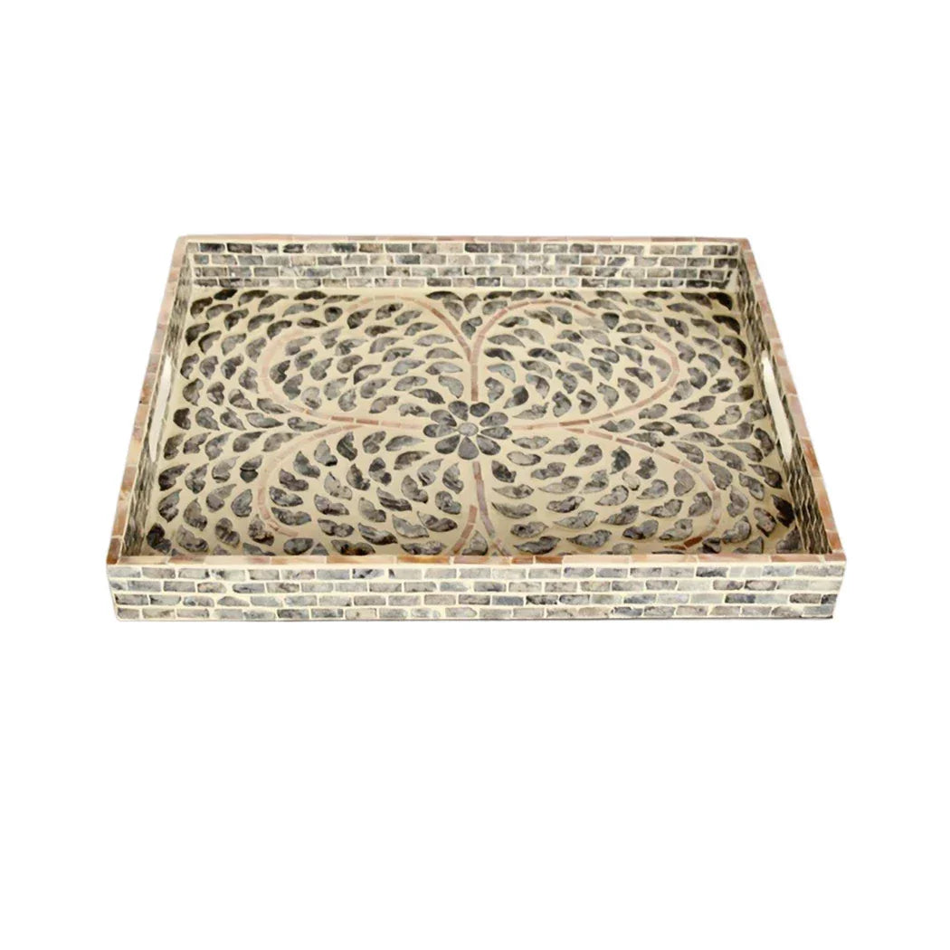 Tray - Floral Charcoal Capiz - Wood