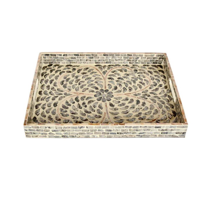 Tray - Floral Charcoal Capiz - Wood