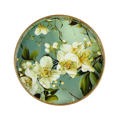 Tray Round - Blossoms Wood Large - Wood