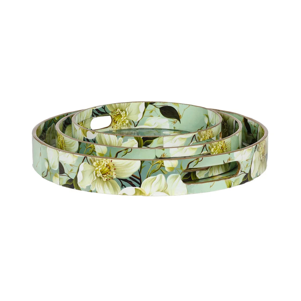 Tray Round - Blossoms Wood Large - Wood
