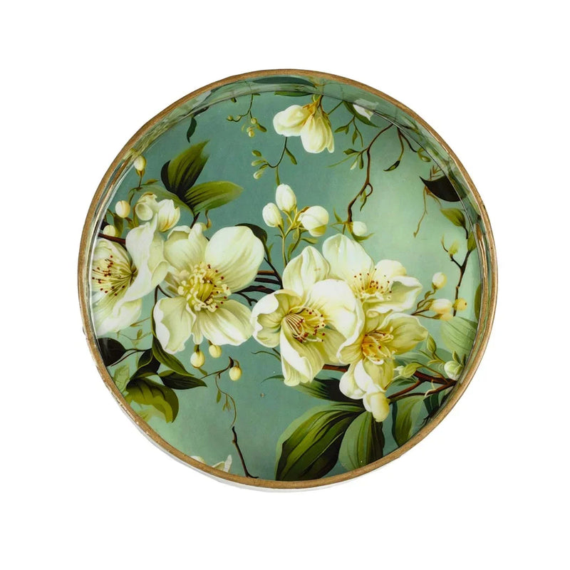 Tray Round - Blossoms Wood Small - Wood