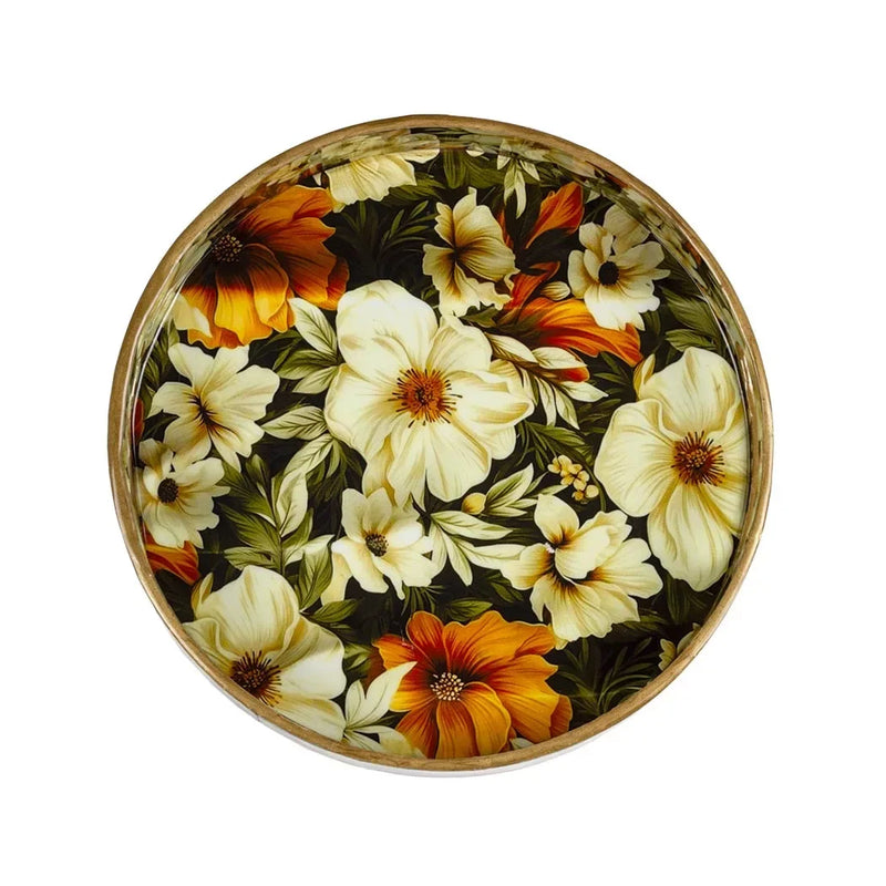 Tray Round - Floral Wood Medium - Wood
