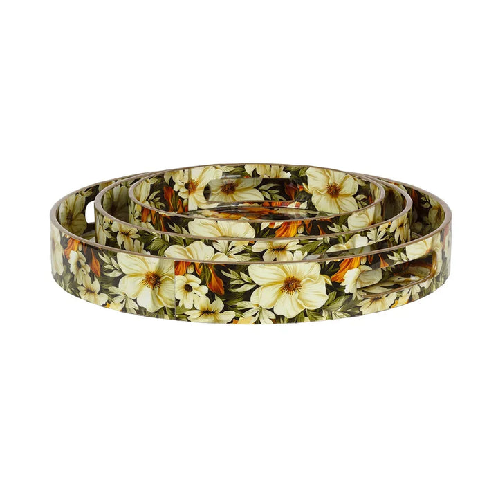 Tray Round - Floral Wood Medium - Wood