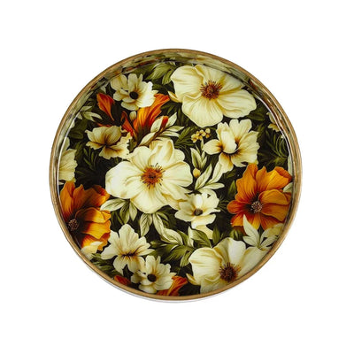 Tray Round - Floral Wood Small - Wood