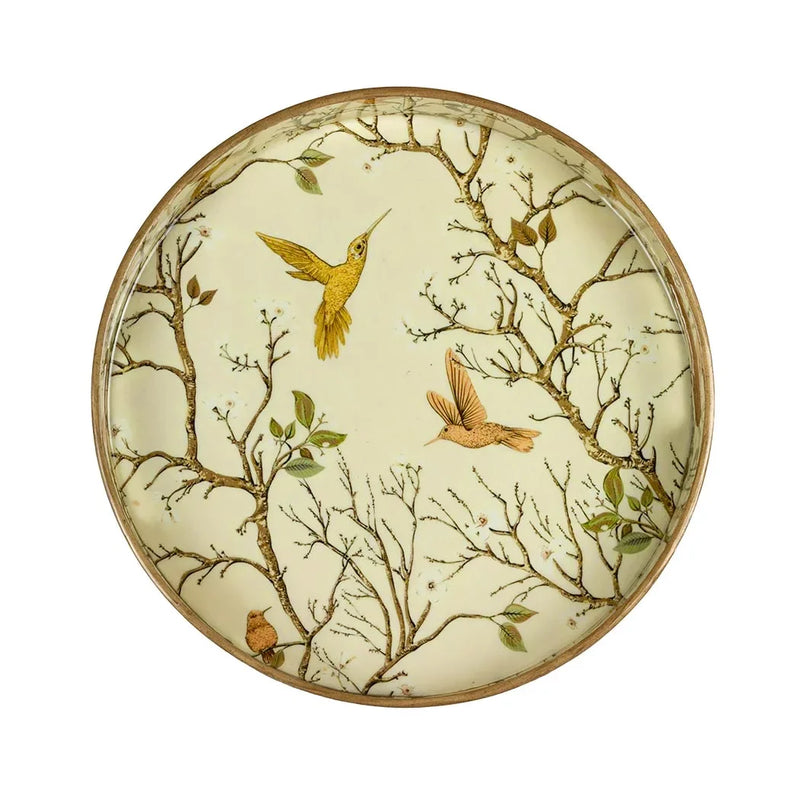 Tray Round - Hummingbirds Wood Large - Wood