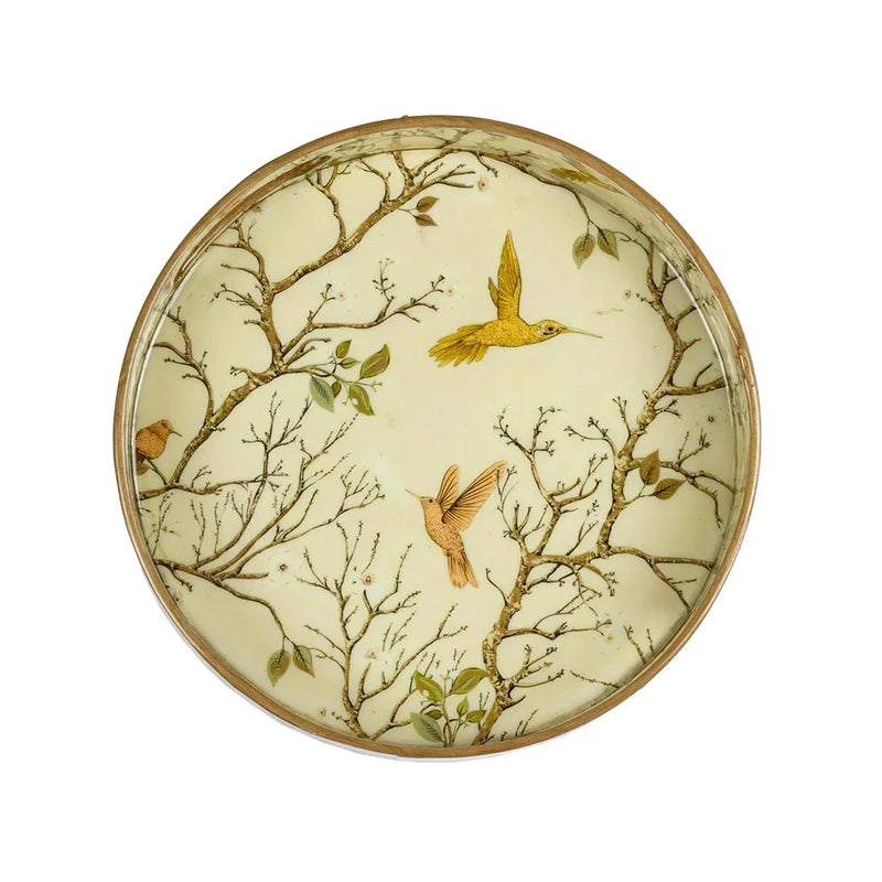 Tray Round - Hummingbirds Wood Medium - Wood