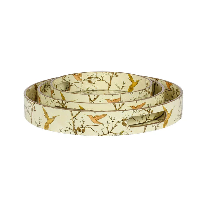 Tray Round - Hummingbirds Wood Small - Wood