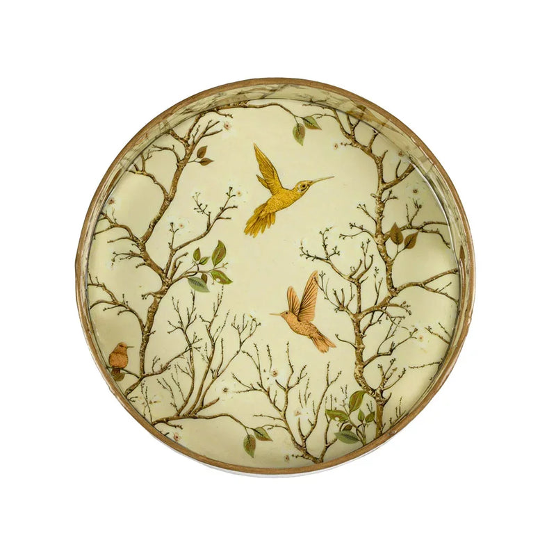Tray Round - Hummingbirds Wood Small - Wood