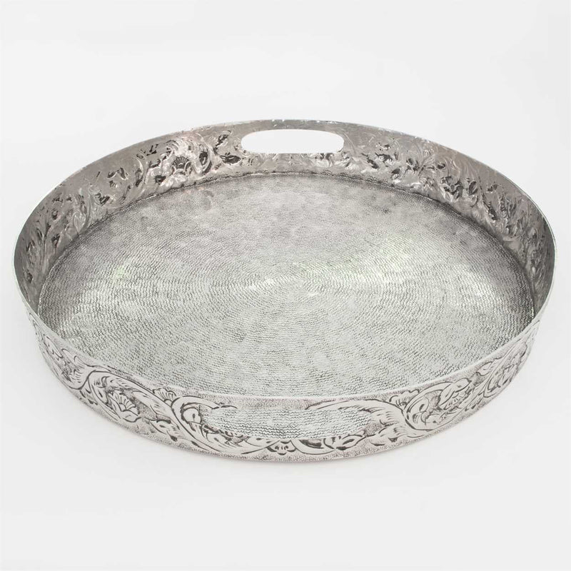 Tray -Round Silver Moroccan - Pewter