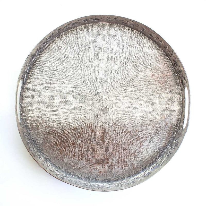 Tray -Round Silver Moroccan - Pewter