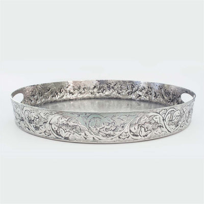 Tray -Round Silver Moroccan - Pewter