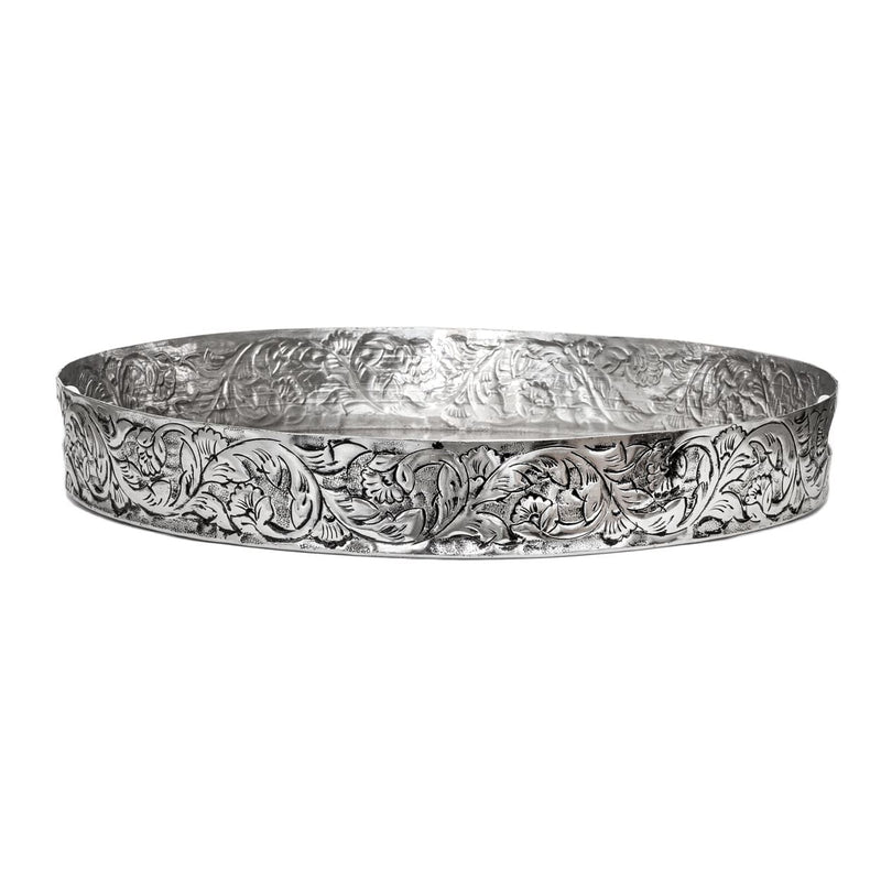 Tray -Round Silver Moroccan - Pewter