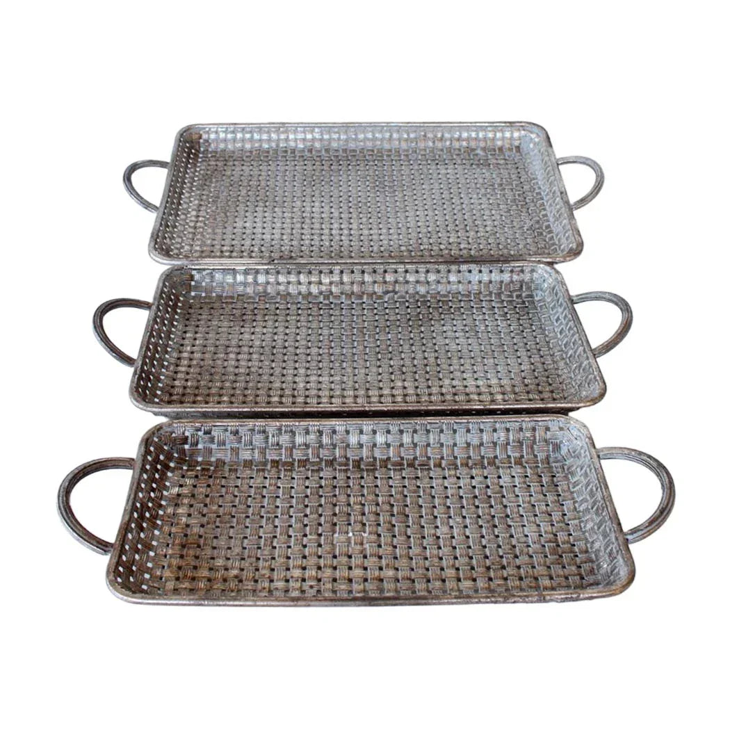 Tray Set of 3 - Ancient Silver Weave - Pewter