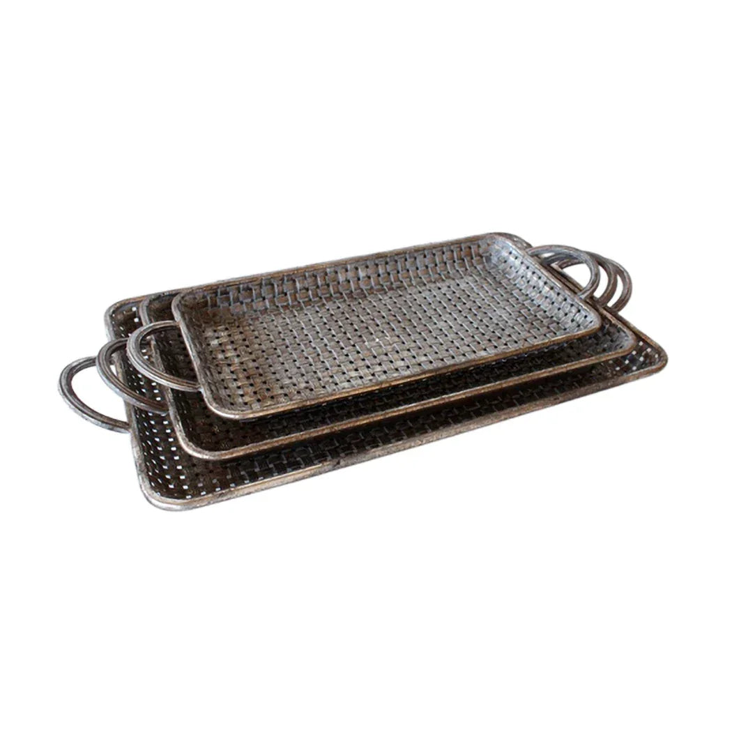 Tray Set of 3 - Ancient Silver Weave - Pewter