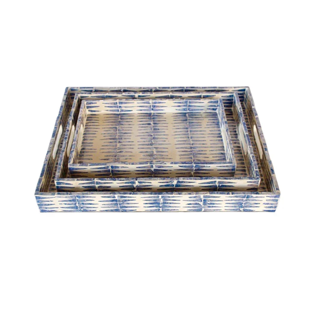 Tray Set of 3 - Blue Sharktooth Capiz - Wood