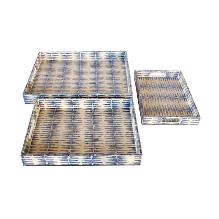 Tray Set of 3 - Blue Sharktooth Capiz - Wood