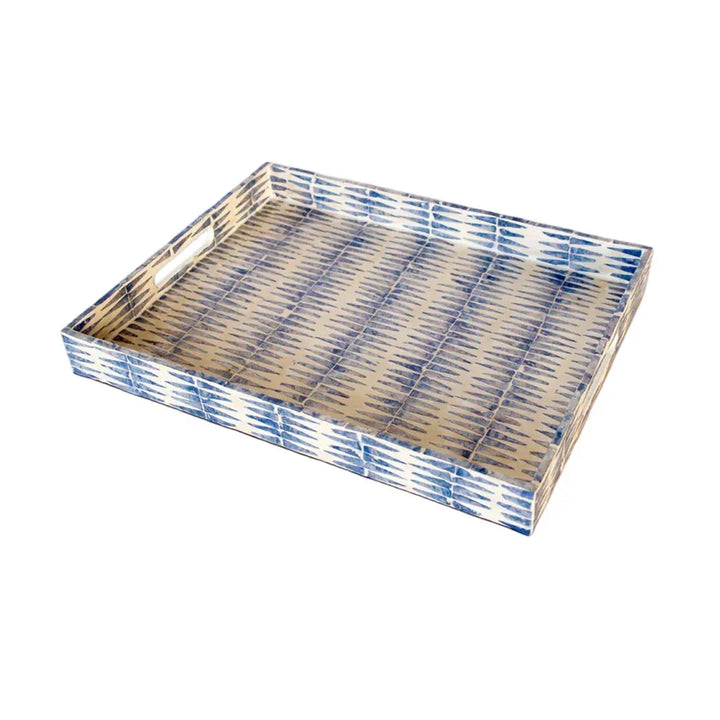 Tray Set of 3 - Blue Sharktooth Capiz - Wood