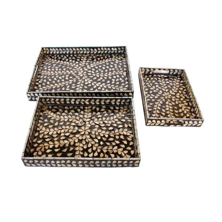 Tray Set of 3 - Ebony &amp; Silver Capiz - Wood