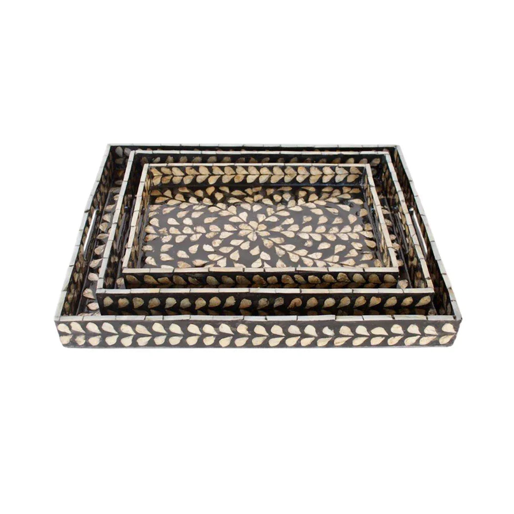 Tray Set of 3 - Ebony & Silver Capiz - Wood