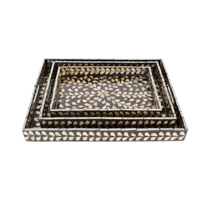 Tray Set of 3 - Ebony &amp; Silver Capiz - Wood