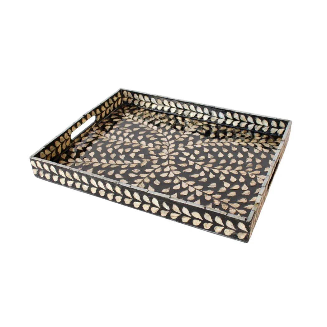 Tray Set of 3 - Ebony & Silver Capiz - Wood