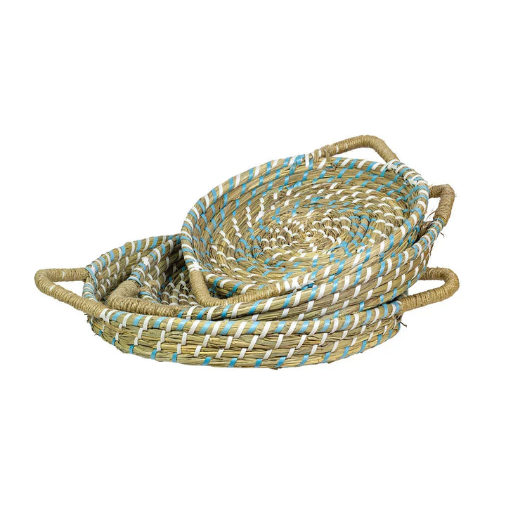 Tray Set of 3 - Seagrass Round - Fabric