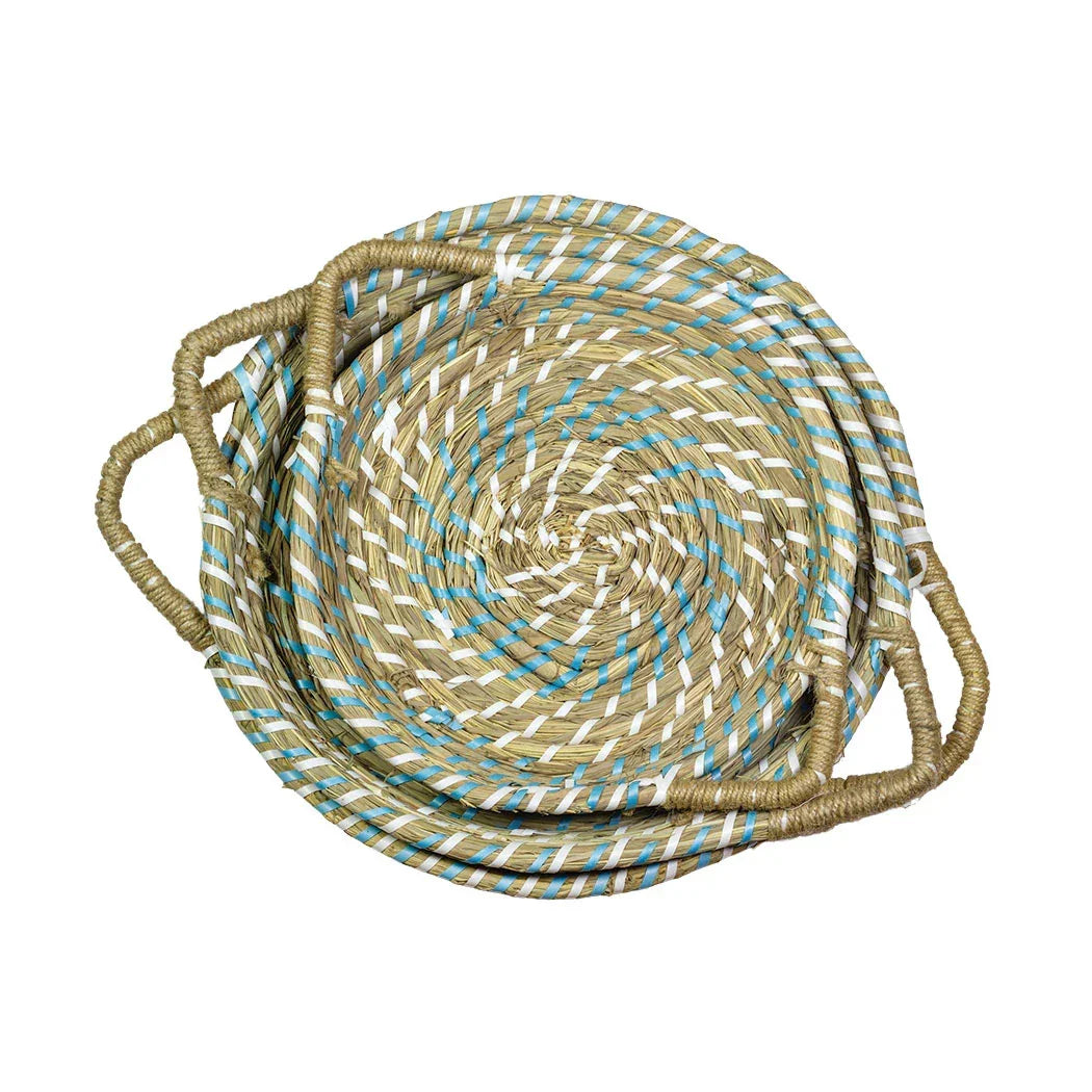 Tray Set of 3 - Seagrass Round - Fabric