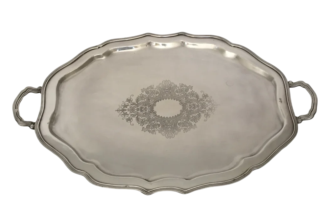Tray - Silver French Scalloped Handled - Pewter