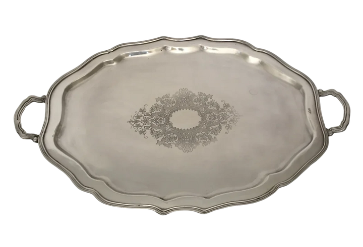 Tray - Silver French Scalloped Handled - Pewter
