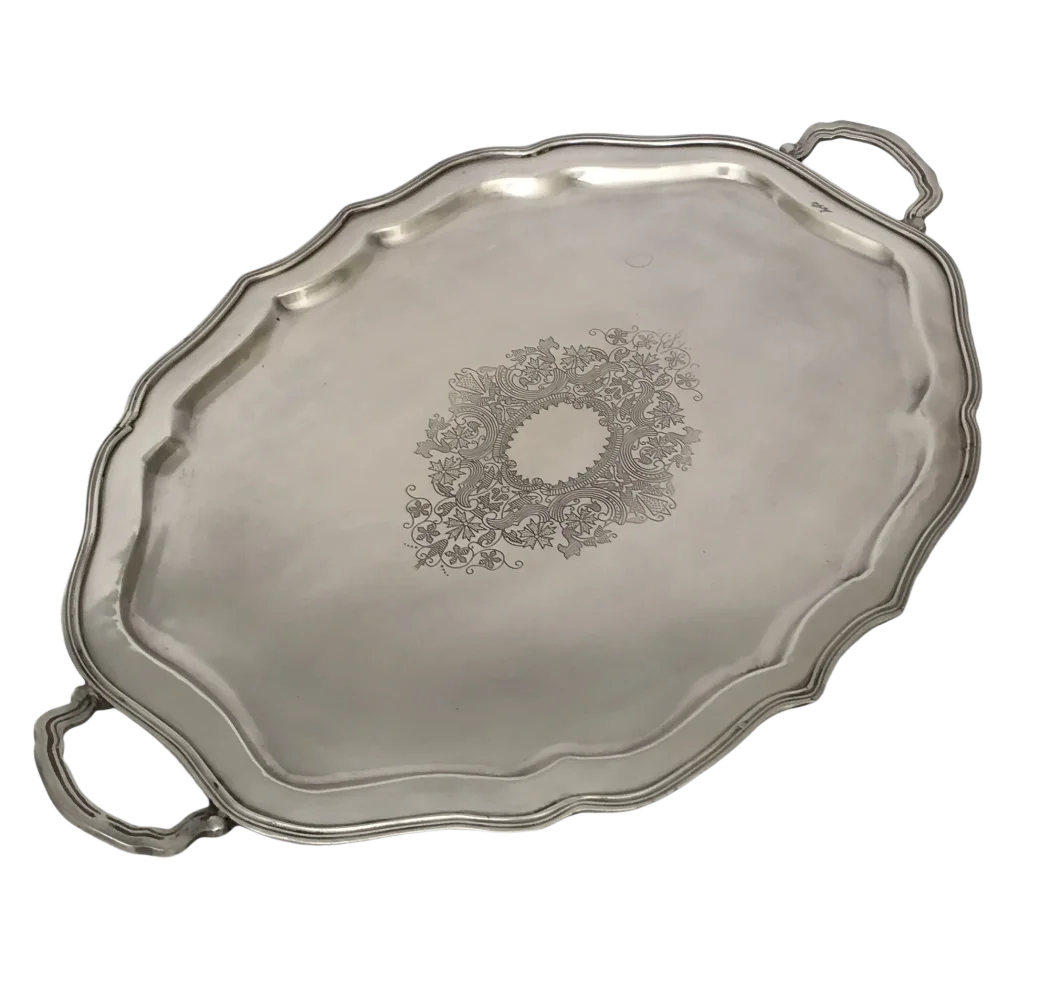 Tray - Silver French Scalloped Handled - Pewter