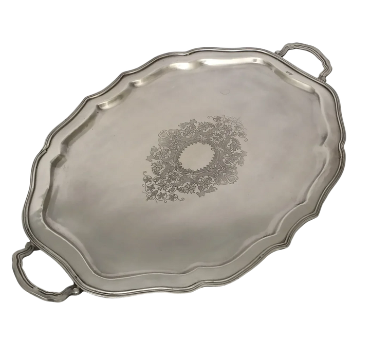 Tray - Silver French Scalloped Handled - Pewter