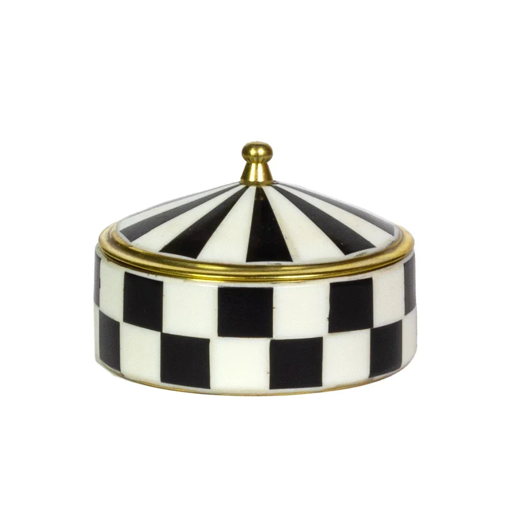 Trinket Box - Checkered Black & White - Pewter