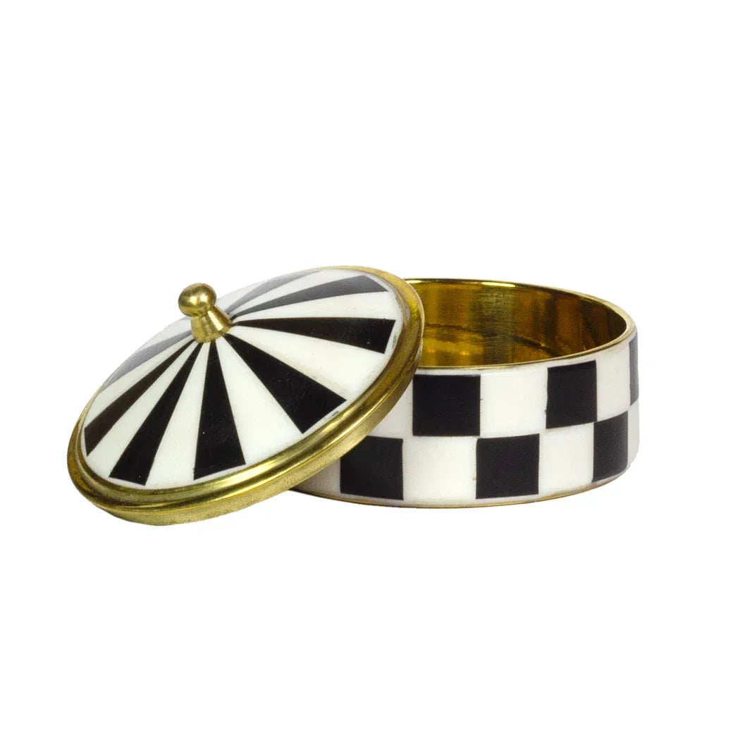Trinket Box - Checkered Black & White - Pewter